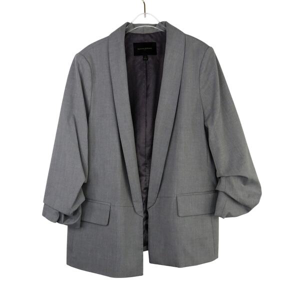 Banana Republic Gray Blazer Jacket Ruched Sleeves Large Women's - Picture 2 of 6